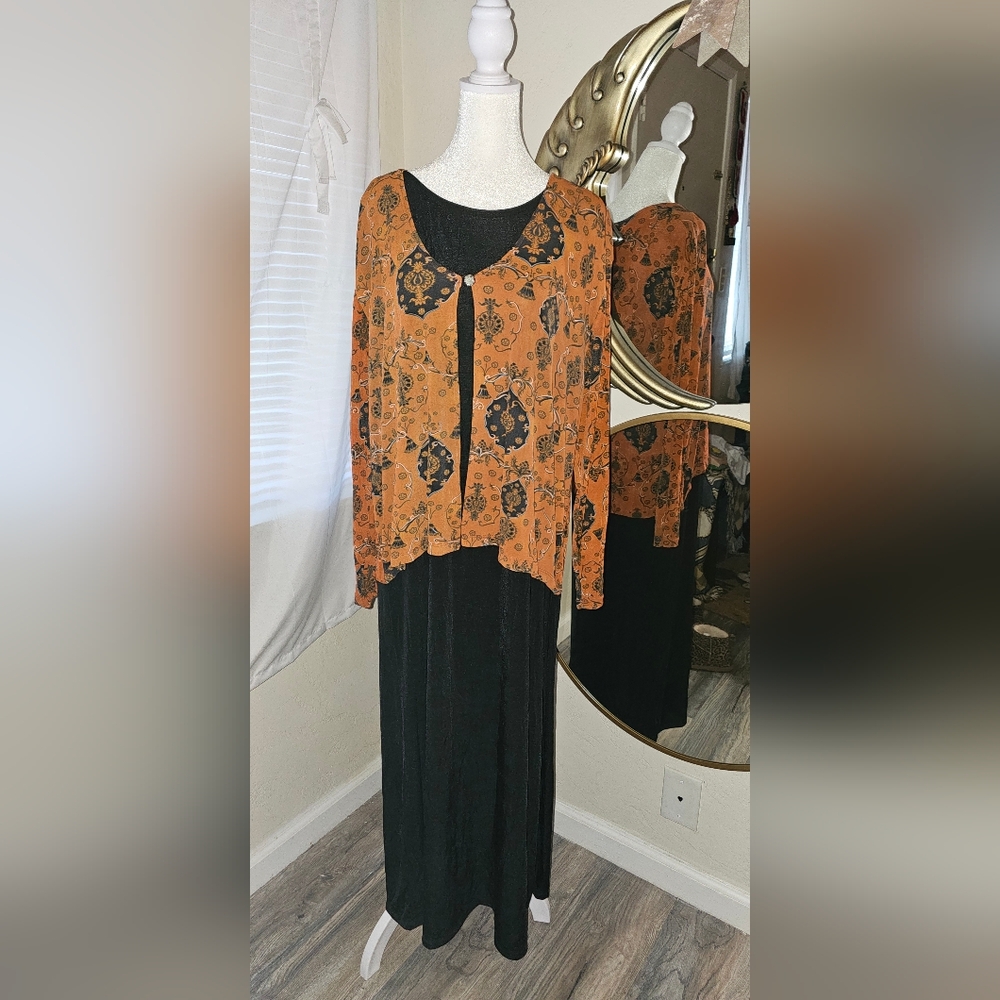 Vintage maxi dress floral peasant goth witch slinky